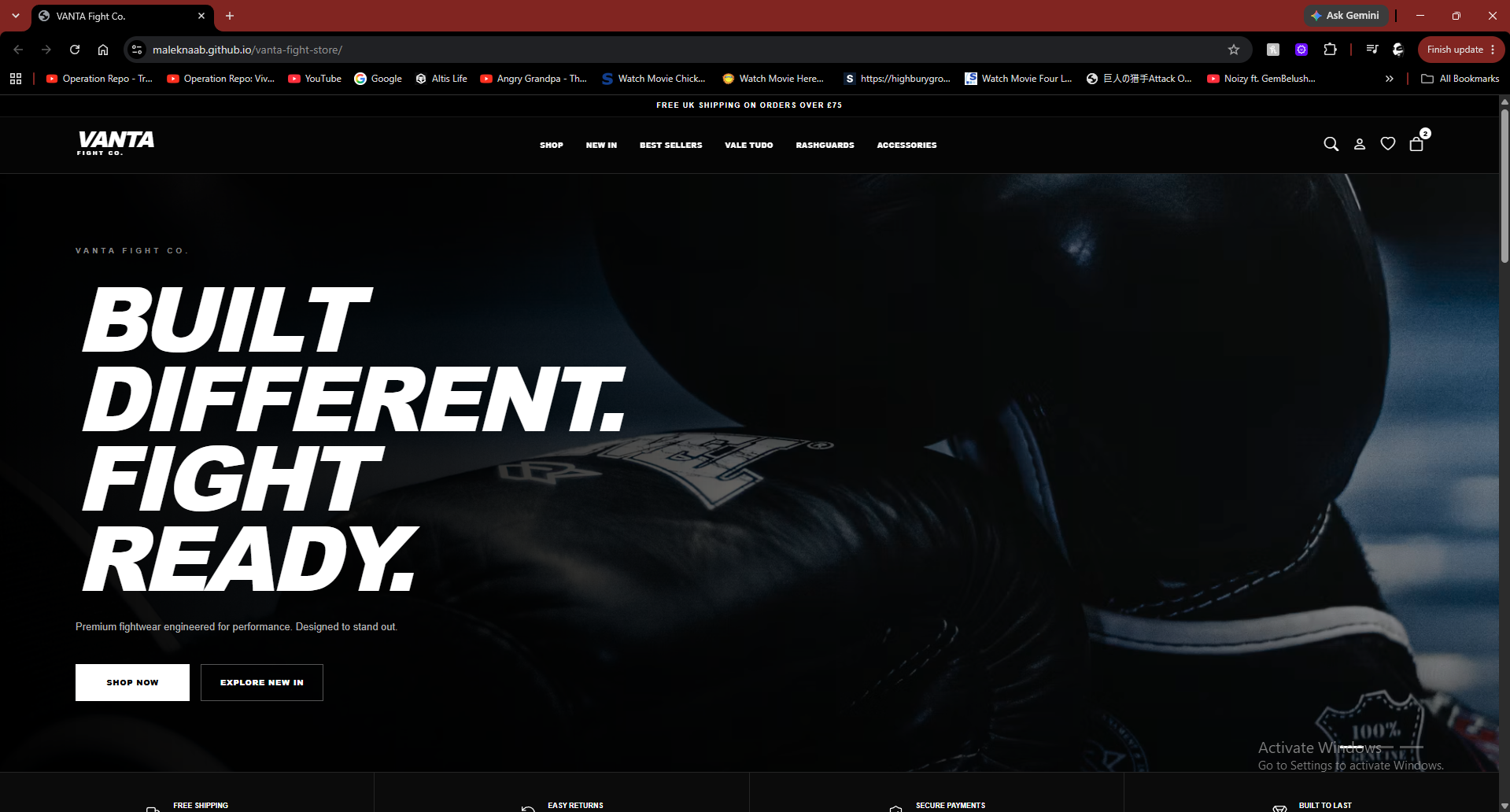 Vanta Fight Store ecommerce website