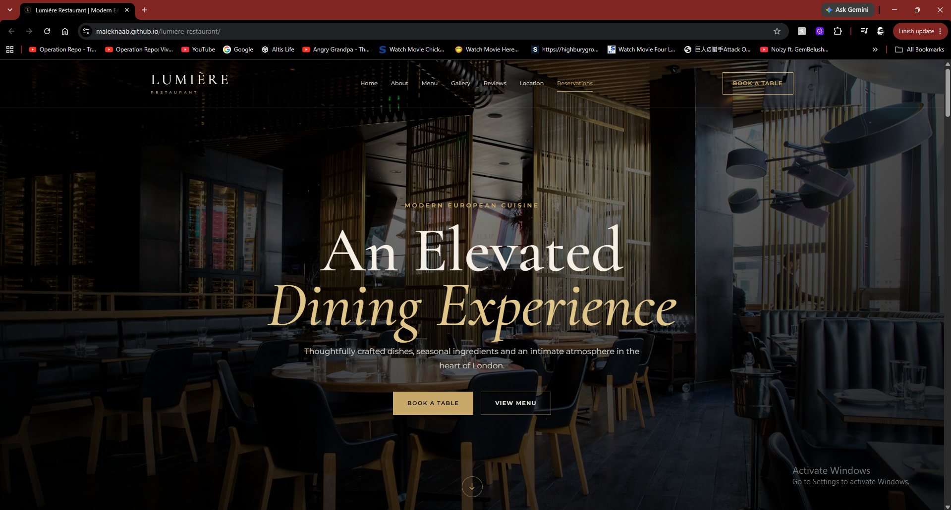 Lumiere Restaurant booking website